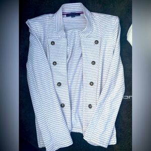 Tommy Hilfiger|| Stripped Cotton Military Blazer, with gold accent buttons.